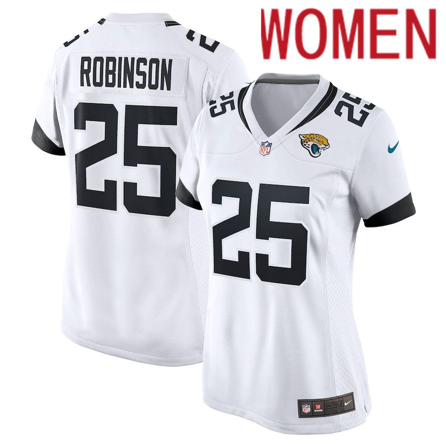 Women Jacksonville Jaguars #25 James Robinson Nike White Game NFL Jersey->women nfl jersey->Women Jersey